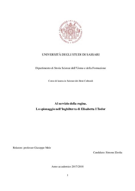 Thesis. Espionage in the Reign of Elizabeth I. 1569.89. (ITA)